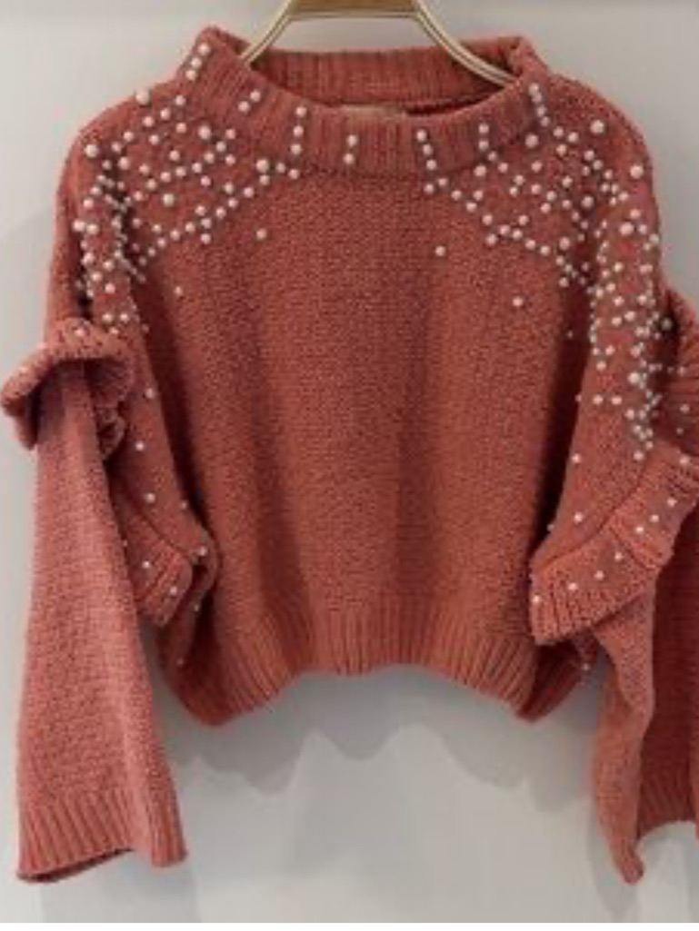 Women's Coral Pearl-Embellished Knit Sweater Shop Stevie Large — image 5 of 8